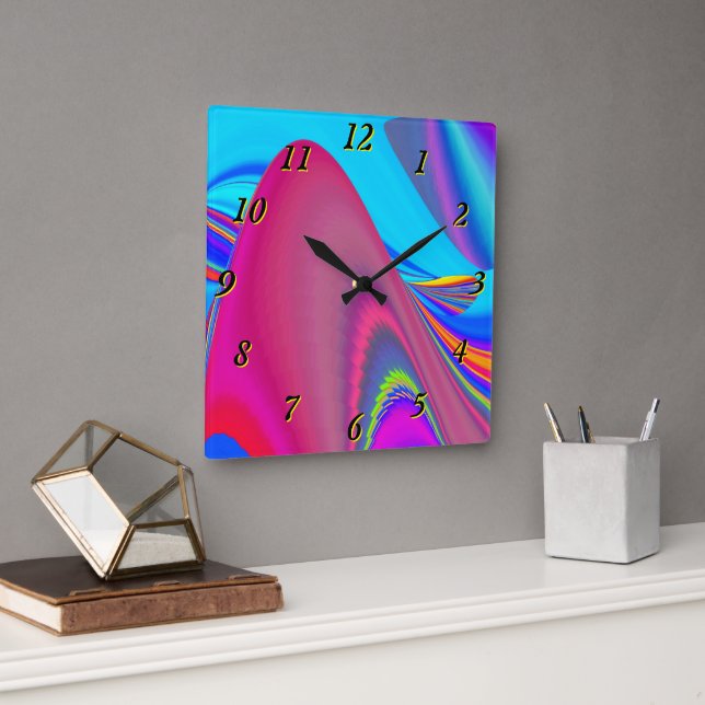 Summerfeeling , Abstract 3D Rainbowart Square Wall Clock (Office)