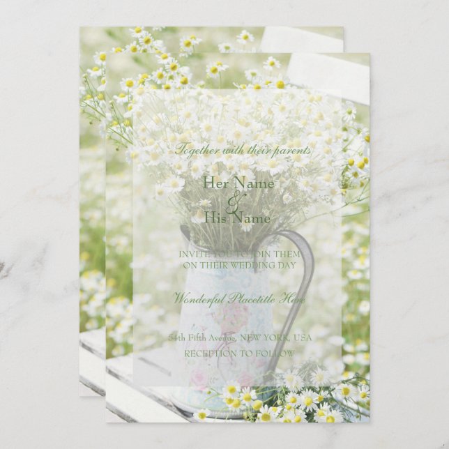 Summerfield Daisies Camomile Flower Wedding Invitation (Front/Back)