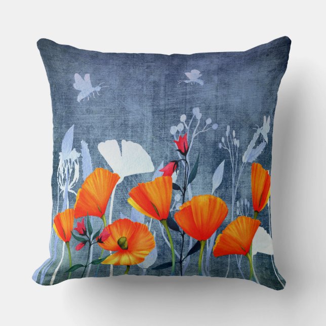 Summernight- Shadow of a Poppy meadow Throw Pillow (Front)