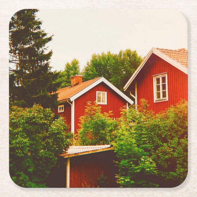 Summer's day in Dalarna Square Paper Coaster (Front)