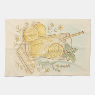 Summer's Sweetest Sip Pastel Lemonade Illustration Kitchen Towel