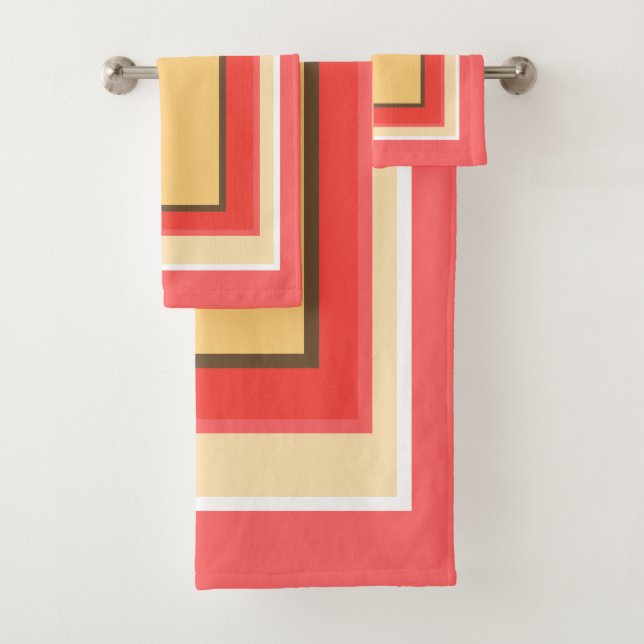 Summert Peach Yellow Brown Fruit Block Pattern Bath Towel Set (Insitu)