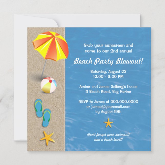 Summertime at the Beach Party Invitation (Front)