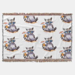 Summertime beach raccoon watercolor throw blanket