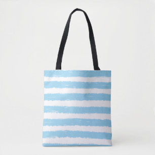 Summertime Blue White Watercolor Stripes Tote Bag
