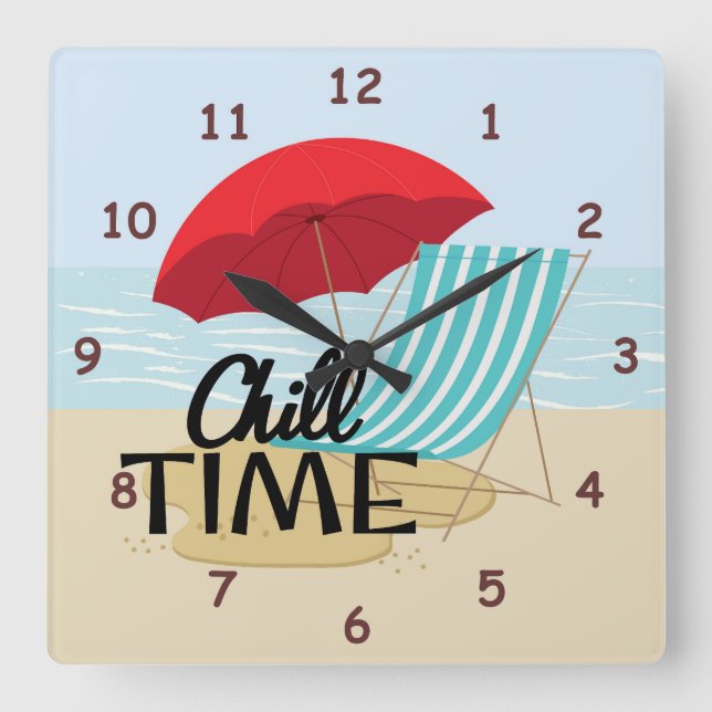 Summertime Chill Time at the Beach Square Wall Clock (Front)
