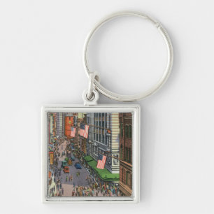 Summertime Crowds on Washington Street Keychain