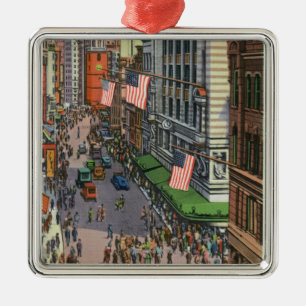 Summertime Crowds on Washington Street Metal Ornament