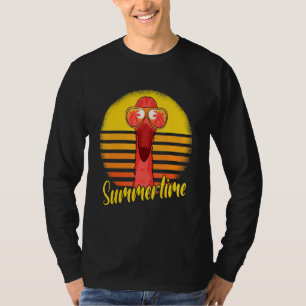 Summertime Flamingo Retro Sunset Beach Vacation Fl T-Shirt
