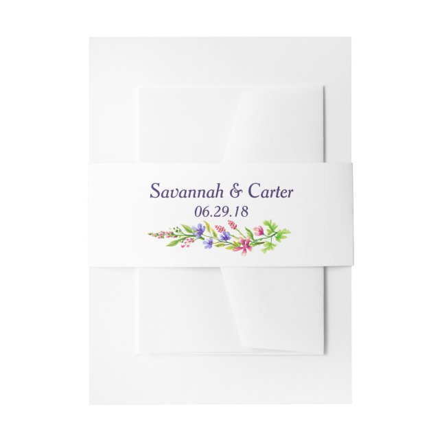 Summertime Flowers Personalized Wedding Invitation Belly Band (Front Example)