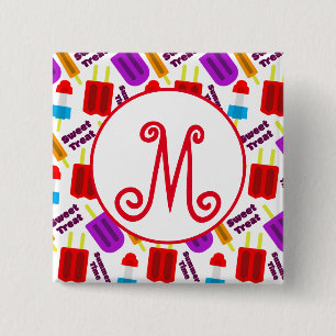 Summertime Frozen Juice Bar Monogram 2 Inch Square Button
