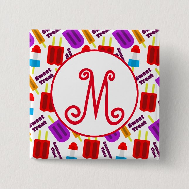 Summertime Frozen Juice Bar Monogram 2 Inch Square Button (Front)