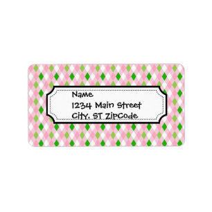 Summertime Fun Pink Lime Green White Argyle Label