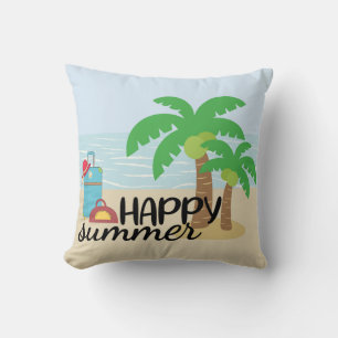 Summertime Happy Summer at the Beach Throw Pillow