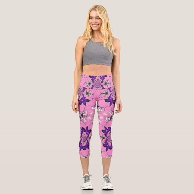 Summertime Home Weekend Lounging Feminine  Capri Leggings (Front)