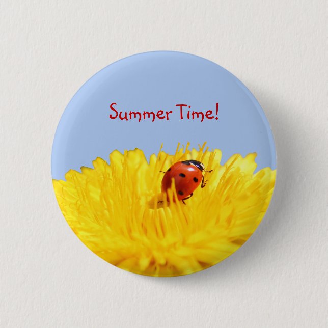 Summertime Ladybug On Yellow Flower 2 Inch Round Button (Front)