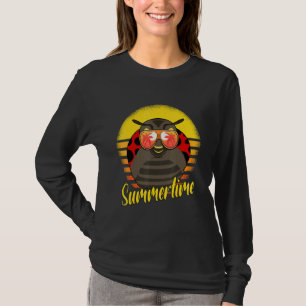 Summertime Ladybug Retro Sunset Beach Vacation Lad T-Shirt
