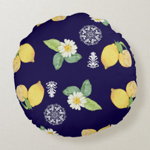 Summertime Lemons Round Pillow