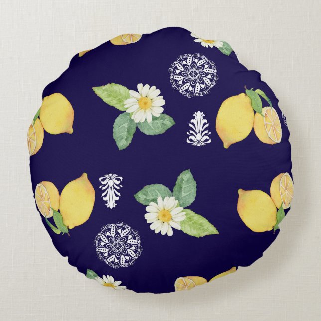 Summertime Lemons Round Pillow (Back)