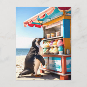 Summertime Penguin At Ice Cream Stand Postcard