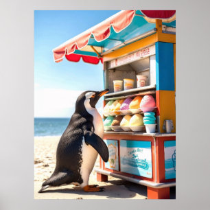 Summertime Penguin At Ice Cream Stand Poster