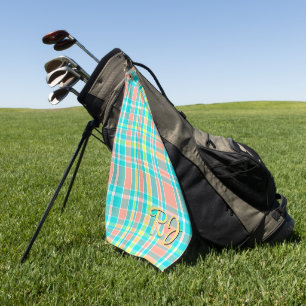 Summertime Plaid Turquoise Pink Yellow White Golf Towel