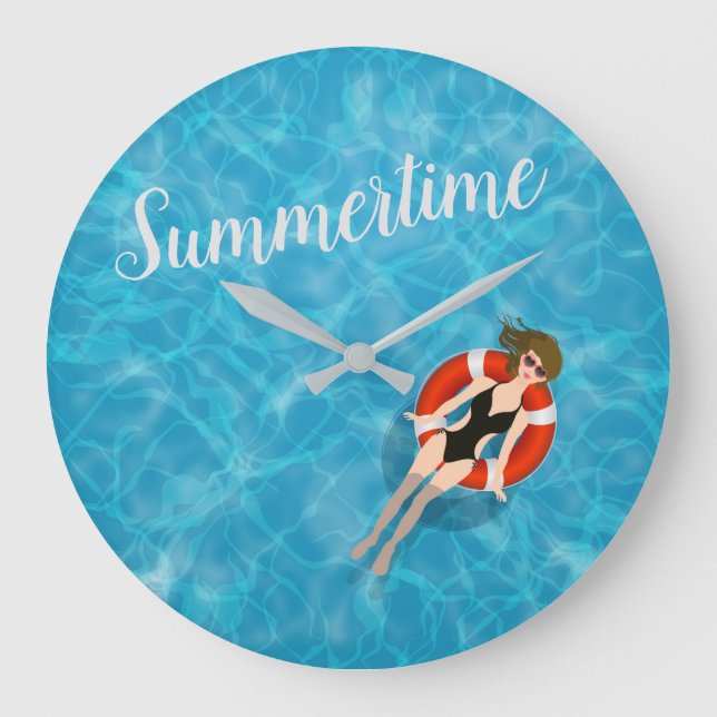 Summertime pool girl Large Clock (Front)