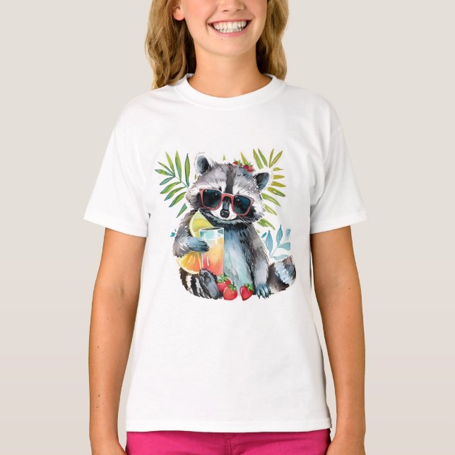 Summertime raccoon in sunglasses beach chillout T-Shirt (Front)