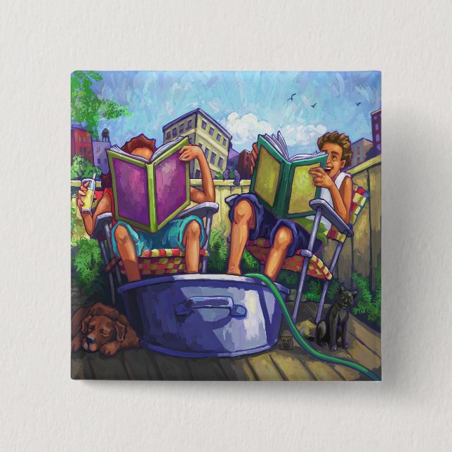 Summertime Reading 2 Inch Square Button (Front)