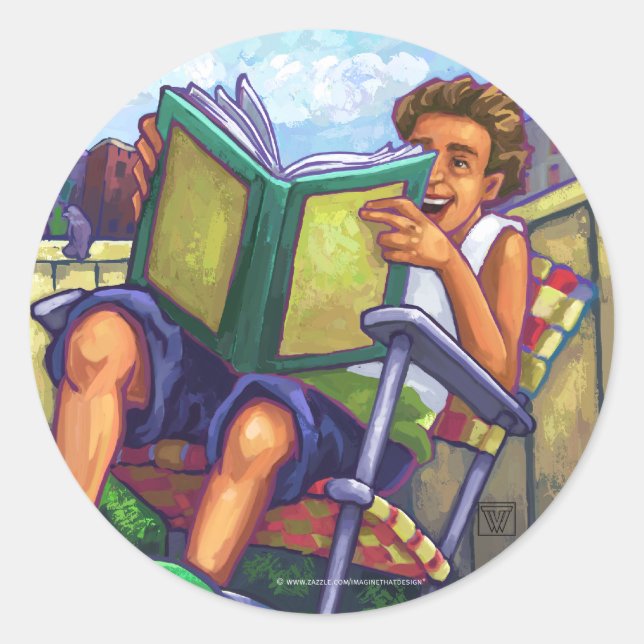 Summertime Reading, Boy Classic Round Sticker (Front)