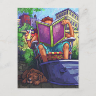 Summertime Reading, Girl and Dog Postcard