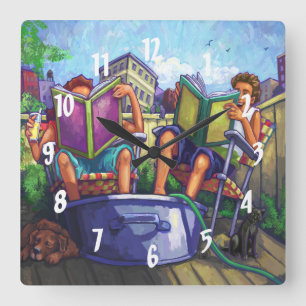Summertime Reading Square Wall Clock