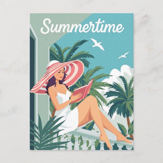 Summertime Relaxation Vintage Postcard (Front)
