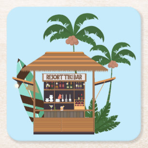 Summertime Resort Tiki Bar Square Paper Coaster