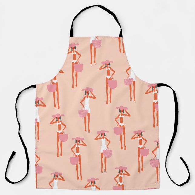 Summertime seamless pattern. Young beautiful woman Apron (Front)