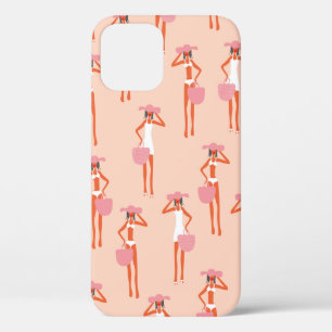 Summertime seamless pattern. Young beautiful woman iPhone 12 Case