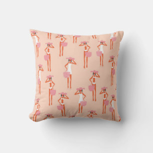 Summertime seamless pattern. Young beautiful woman Throw Pillow