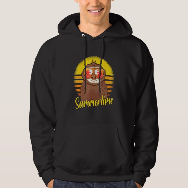 Summertime Sloth Retro Sunset Beach Vacation Sloth Hoodie (Front)