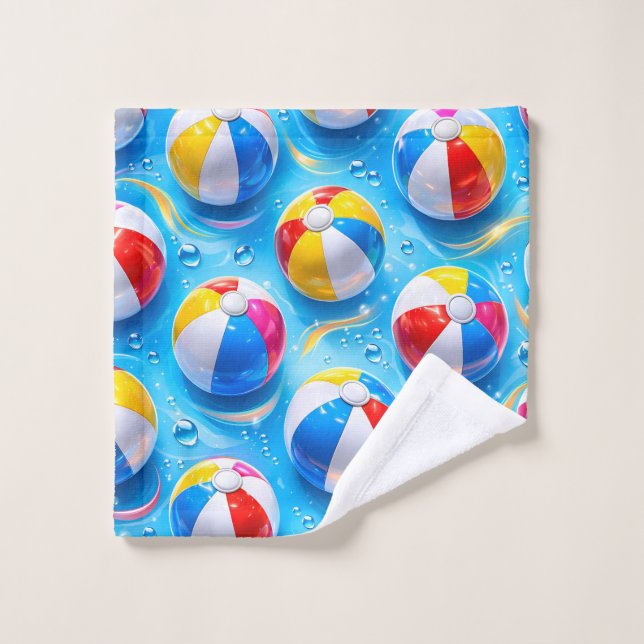 Summertime splash beach ball, premium hand and bat bath towel set (Wash Cloth)