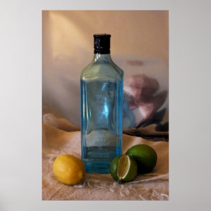 "Summertime" Still Life with Bottle and Citrus Poster