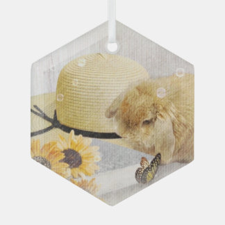 Summertime Sunflower Bunny Glass Ornament