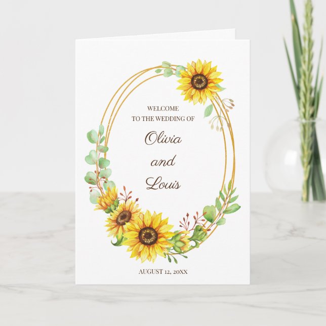 Summertime sunflowers boho wedding programme  program (Front)