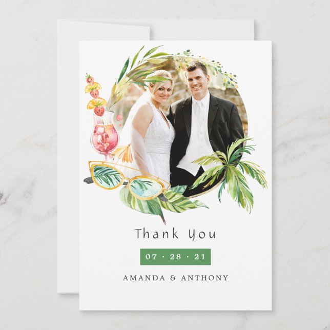 Summertime Wedding Photo Thank You Card (Front)