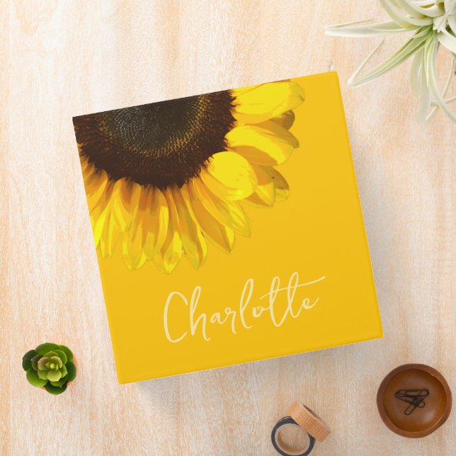 Summertime Yellow Sunflower Customizable Name     Binder (In Situ)