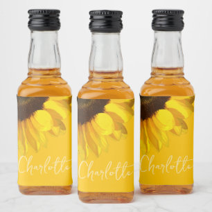 Summertime Yellow Sunflower Customizable Name Liquor Bottle Label