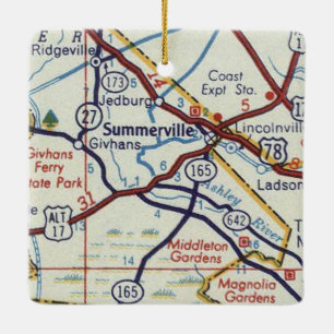 Summerville SC Vintage Map Ceramic Ornament