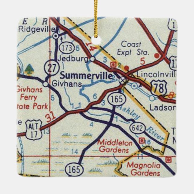 Summerville SC Vintage Map Ceramic Ornament (Back)