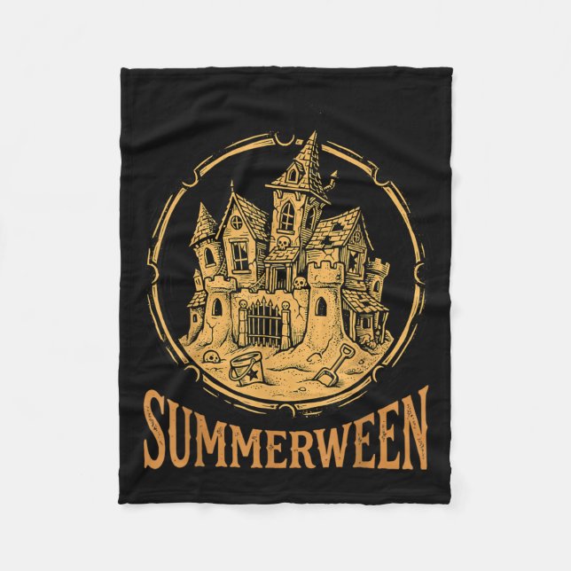 Summerween Art Haunted Sandcastle Fleece Blanket (Front)