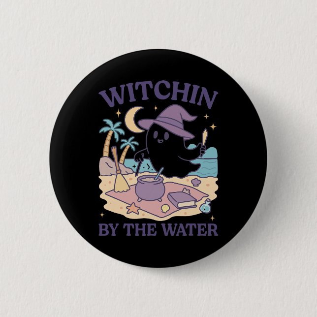 Summerween Beach Halloween Ghost  2 Inch Round Button (Front)