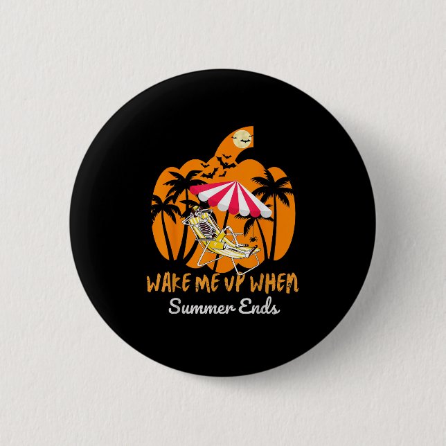 Summerween Beach Pumpkin Skeleton Funny Halloween  2 Inch Round Button (Front)